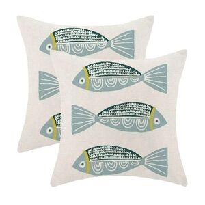 Pillow Covers 18 x 18 Inch Set of 2, Ocean Beach Blue Fish Print Decorative Blue